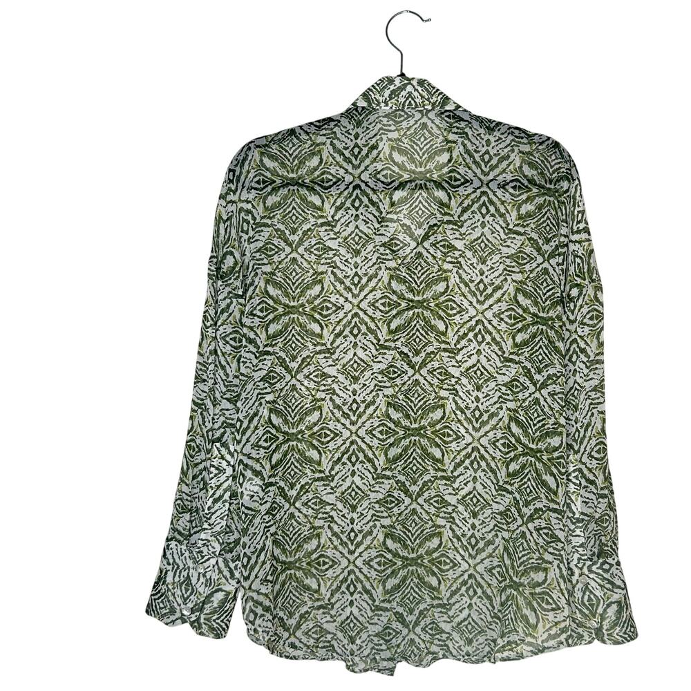 Zara Flowy Lightweight Green and White Abstract Print Long Sleeve Blouse - Picture 10 of 12